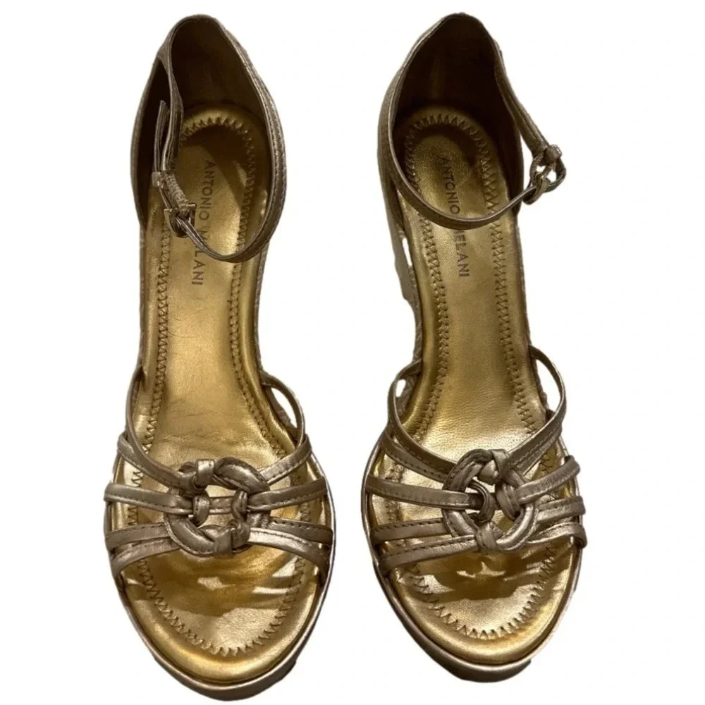 Antonio Melani Skylar Gold Wedge Open Toe Women’s Sandals Size 8.5